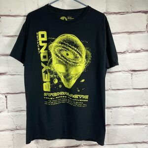 Tree Hugger Black T-Shirt SZ L Venture Beyond Intergalactic Space Ship Aliens